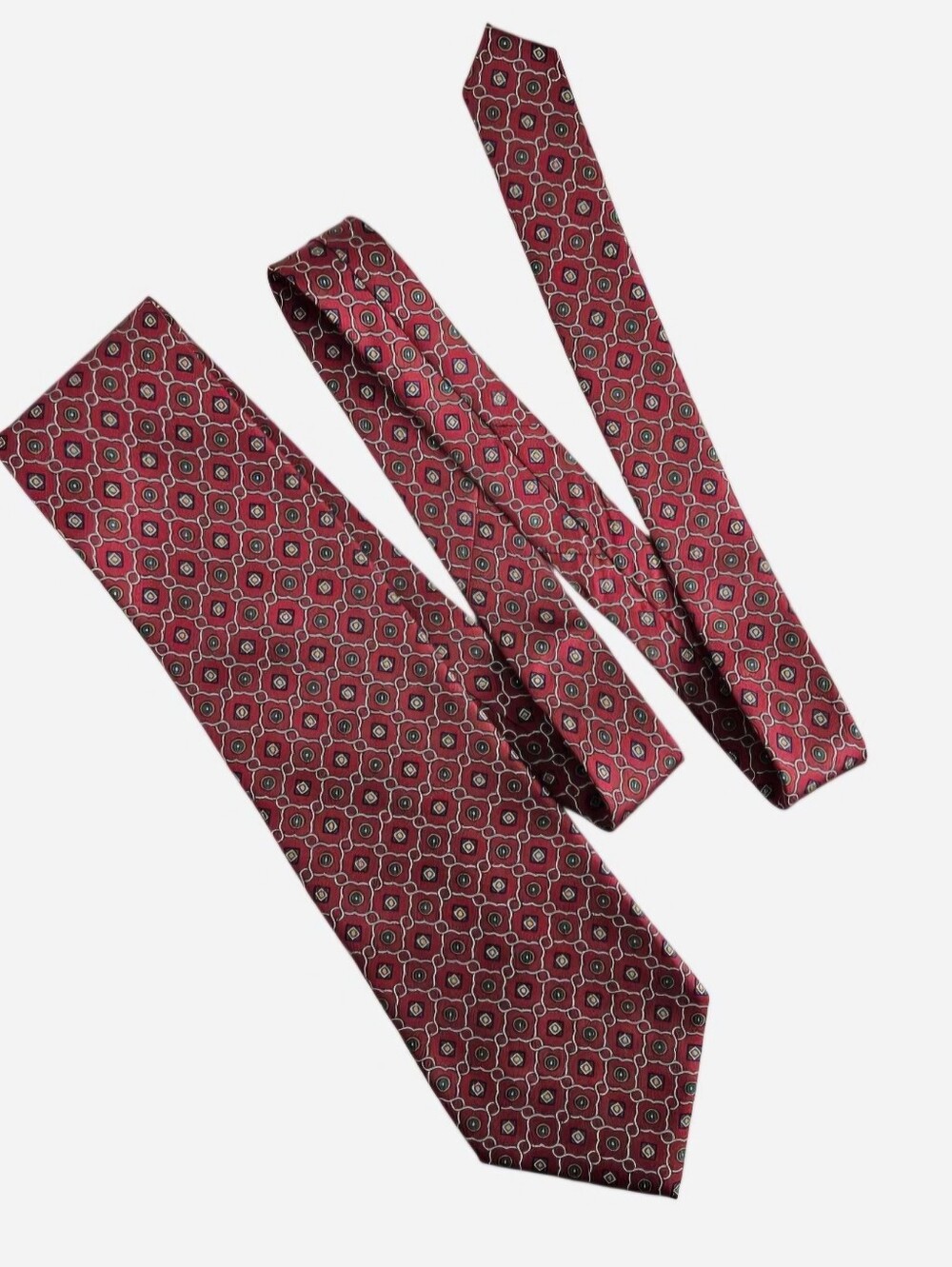 Stafford Light Red silk tie with repeating geometric pattern 58 inches